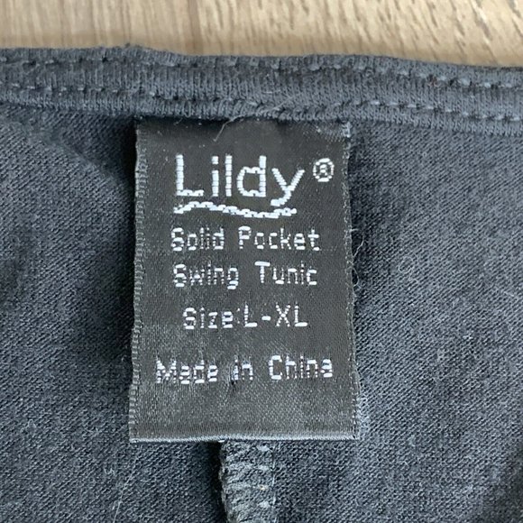 Lildy Swing Tunic Womens Size L-XL Black Solid Long Sleeve Side Seam Pockets - Picture 7 of 8